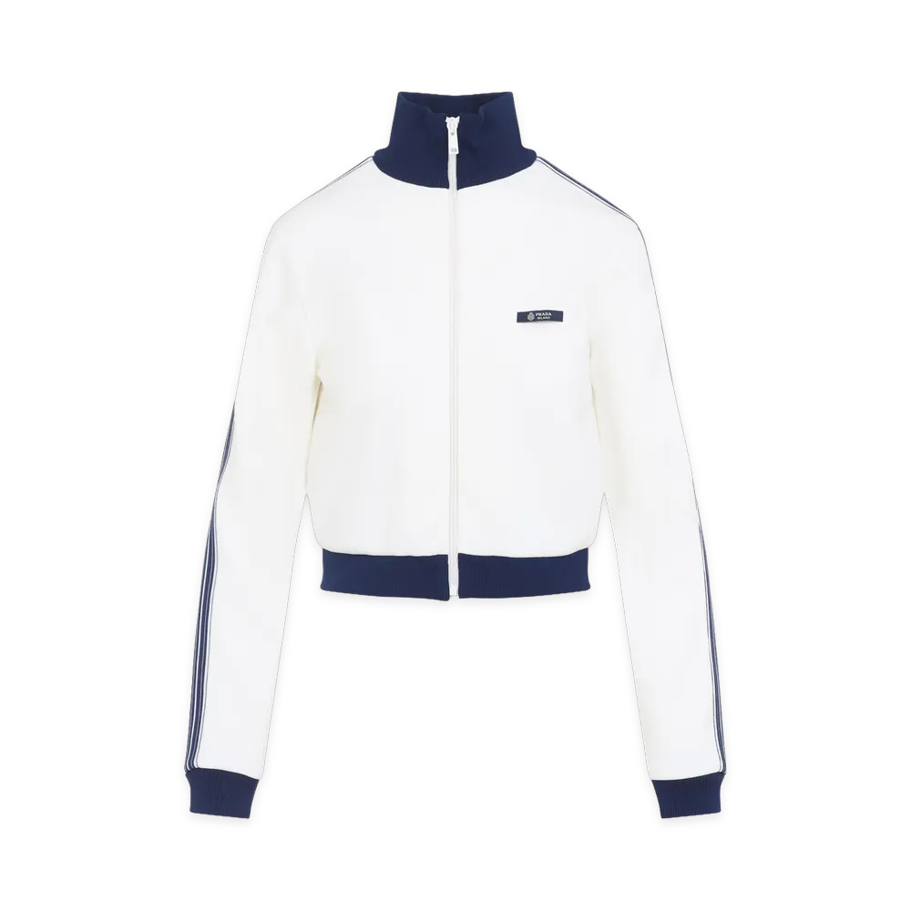 PRADA Women's And Zip-Up Logo Jacket "White/Blue"