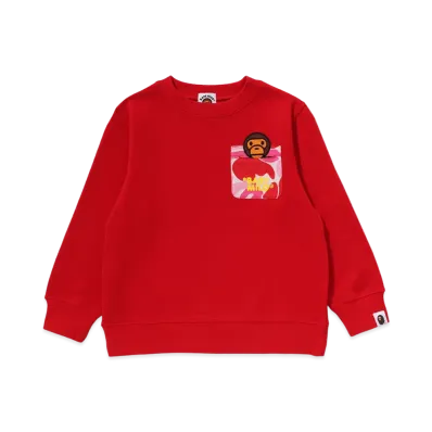 A BATHING APE Kids ABC Camo Pocket Milo Patch Crewneck Sweatshirt "Red"