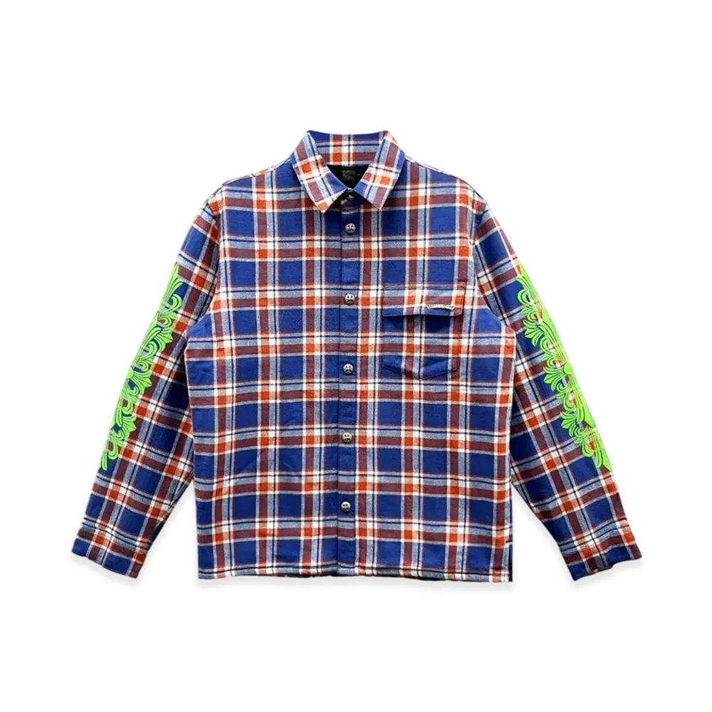 Chrome Hearts WORK'N Floral Cross Flannel Shirt "Blue/Red/Green"