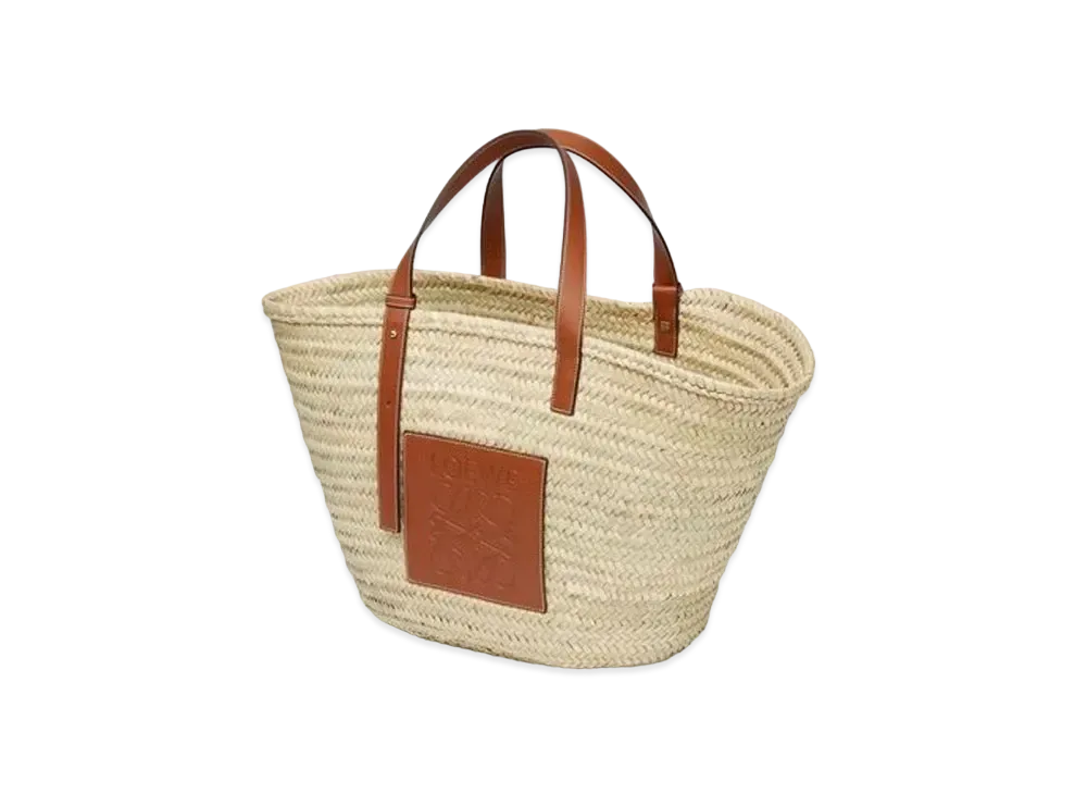 LOEWE Large Basket Bag In Palm Leaf And Calfskin "Natural/Tan"