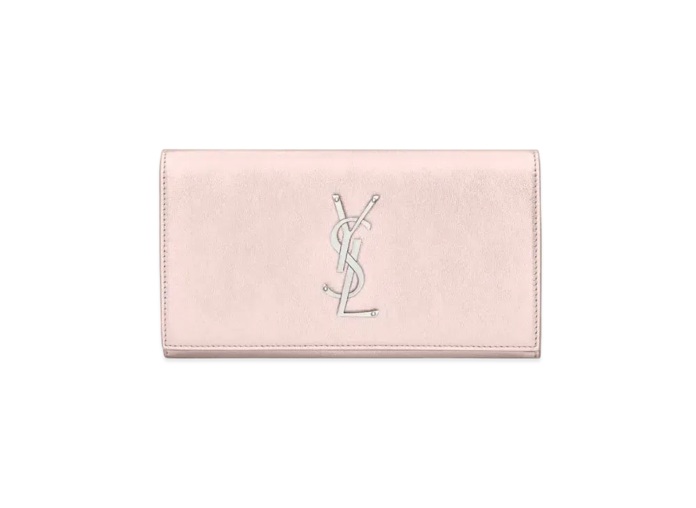 SAINT LAURENT Monogram Large Flap Wallet In Metallized Leather "Rose Gold"