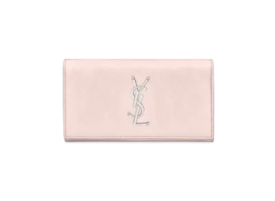 SAINT LAURENT Monogram Large Flap Wallet In Metallized Leather "Rose Gold"