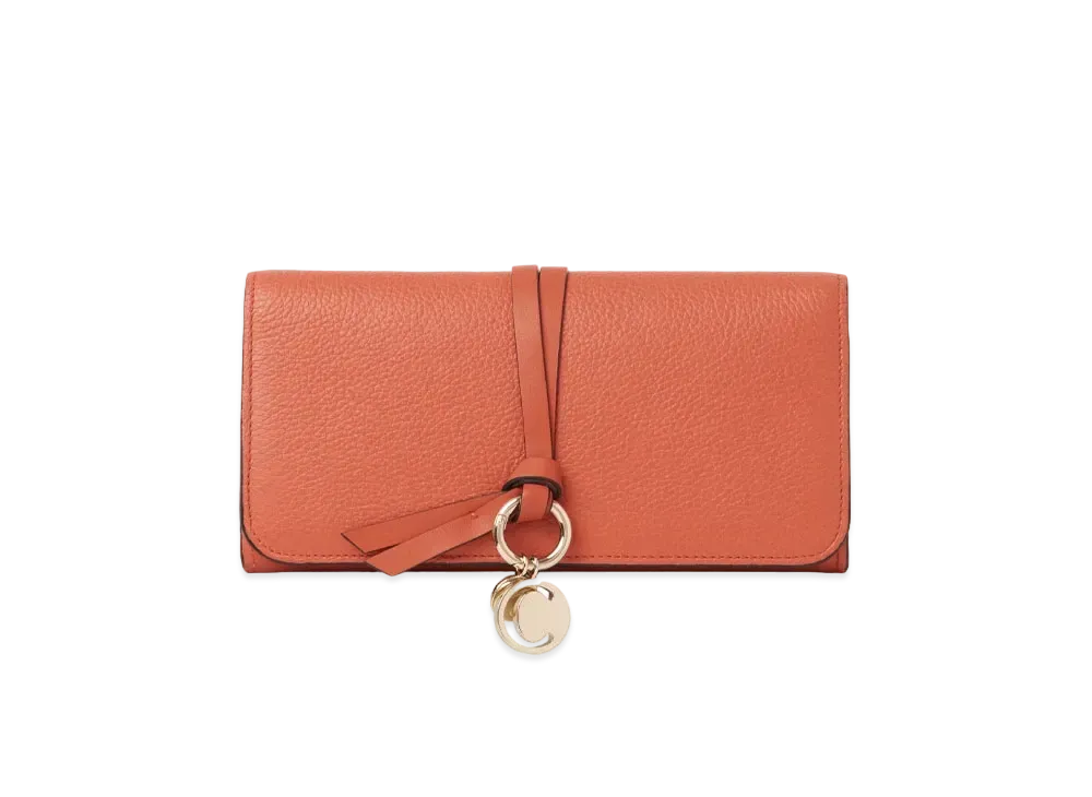 Chloe Women's Alphabet Long Wallet For With Flap In Grained & Shiny Calfskin "Auburn Orange"