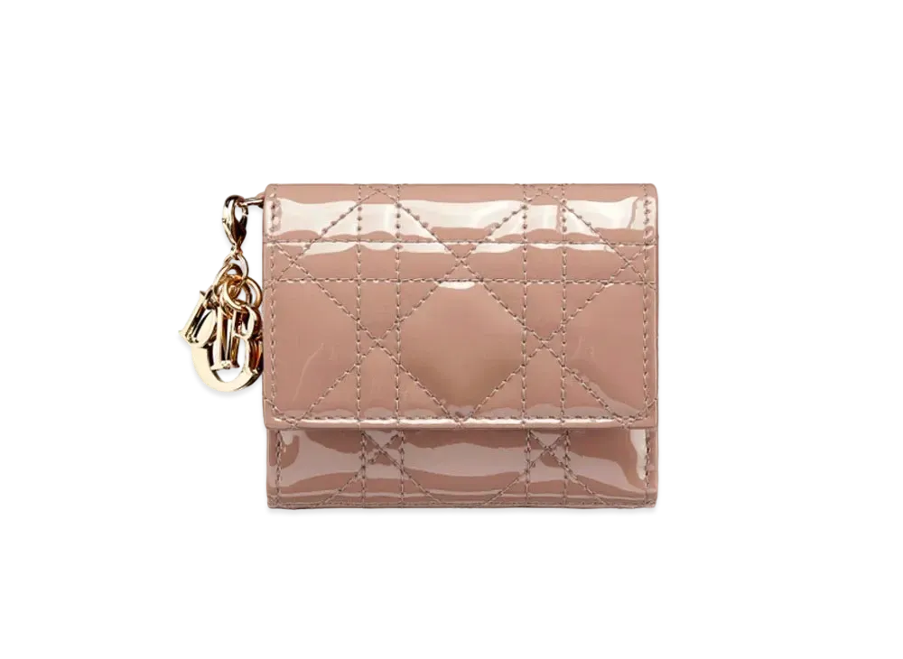 Dior Lady Dior Lotus Wallet Cannage Patent Calfskin "Taupe"