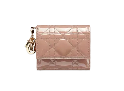 Dior Lady Dior Lotus Wallet Cannage Patent Calfskin "Taupe"