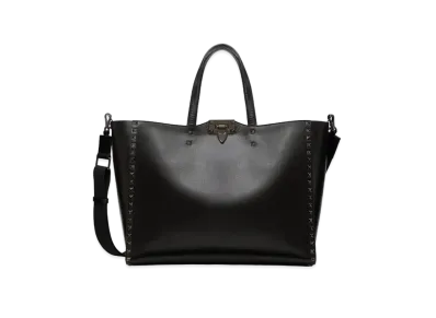 Valentino Rock Studs Alcove Grain Calfskin Tote "Black"