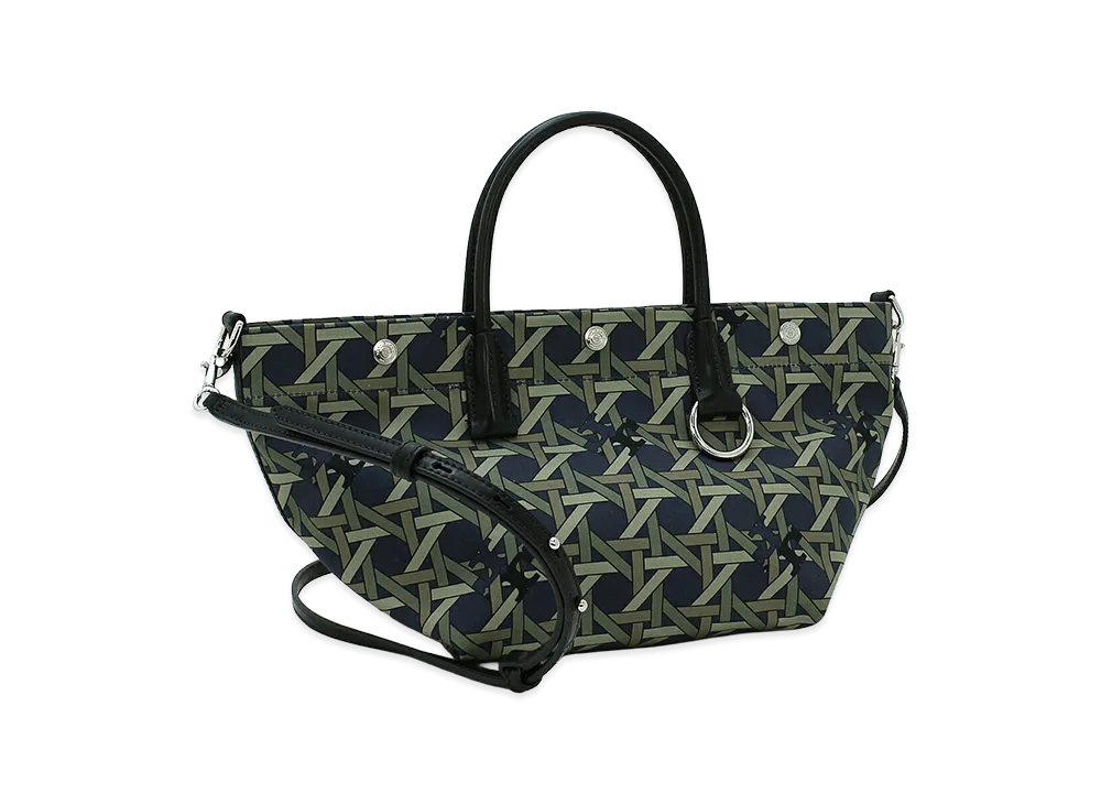 TORY BURCH Women's Tote Bag (with shoulder strap) Canvas Basketweave Small Tote "Tory Navy Basketweave"