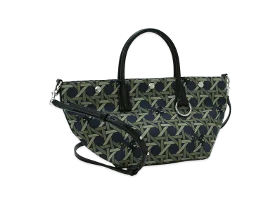 TORY BURCH Women's Tote Bag (with shoulder strap) Canvas Basketweave Small Tote "Tory Navy Basketweave"
