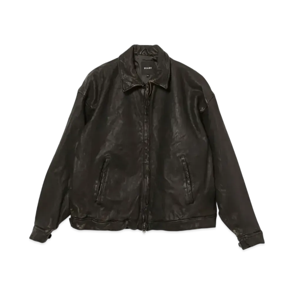 BEAMS Distressed Leather Zip Blouson "Black"