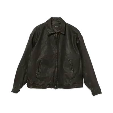 BEAMS Distressed Leather Zip Blouson "Black"