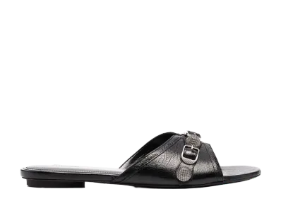 BALENCIAGA Women's Leather Cagole Slippers "Black"