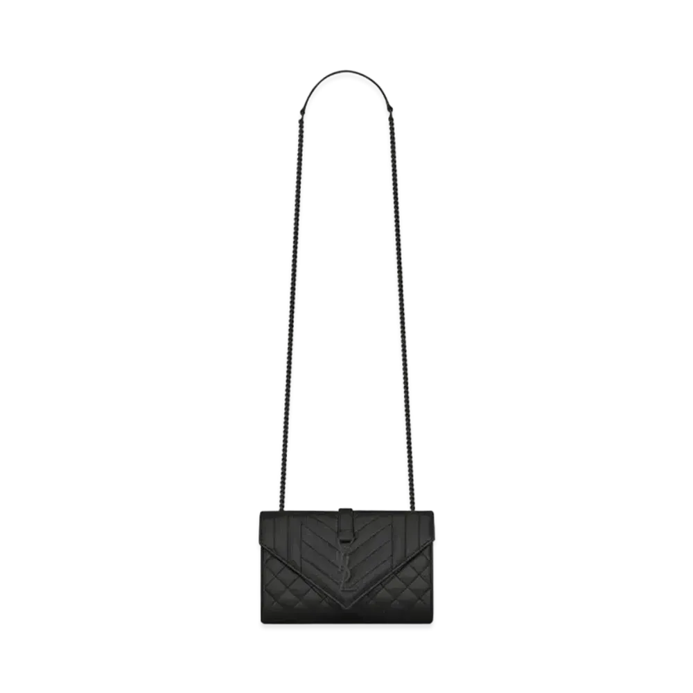 Saint Laurent Envelope Small Bag In Mix Matelasse Grain De Poudre Embossed Leather "Black"