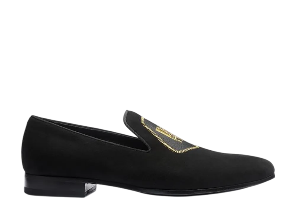 J.M.Weston Albi Loafer With Embroidery #910 "Black Suede"