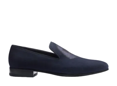 J.M.Weston Albi Loafer with Embroidery #910 Goat Suede "Navy"13A7FOE91053 Leather Sole