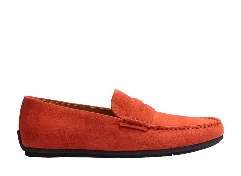 J.M.Weston Warning Car Shoe #932 Suede Calfskin "Orange" 13B1GCJ93252 Rubber Sole