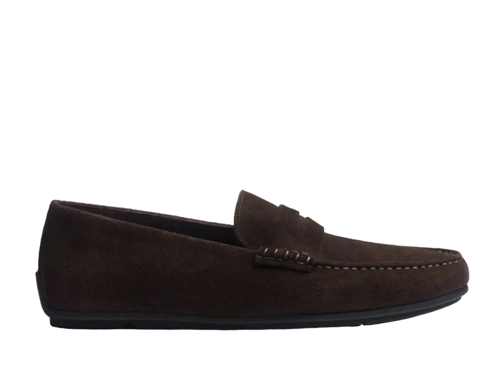 J.M.Weston Warning Car Shoe #932 Suede "Dark Brown" 13B1GCQ93252 Rubber Sole