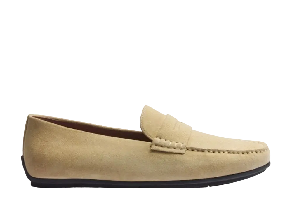 J.M.Weston Warning Car Shoe #932 Suede "Beige" 13B1GEN93252 Rubber Sole