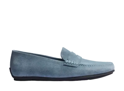 J.M.Weston Warning Car Shoe #932 Suede "Light Blue" 13B1GJI93252 Rubber Sole