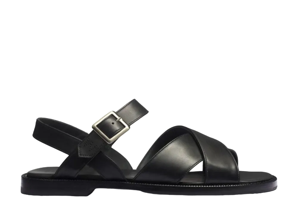 J.M.Weston Double V Sandal #946 "Black" 13G8GJT94653 Half Rubber Sole
