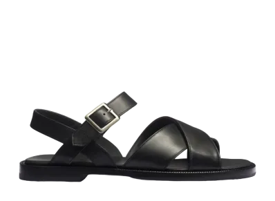 J.M.Weston Double V Sandal #946 "Black" 13G8GJT94653 Half Rubber Sole
