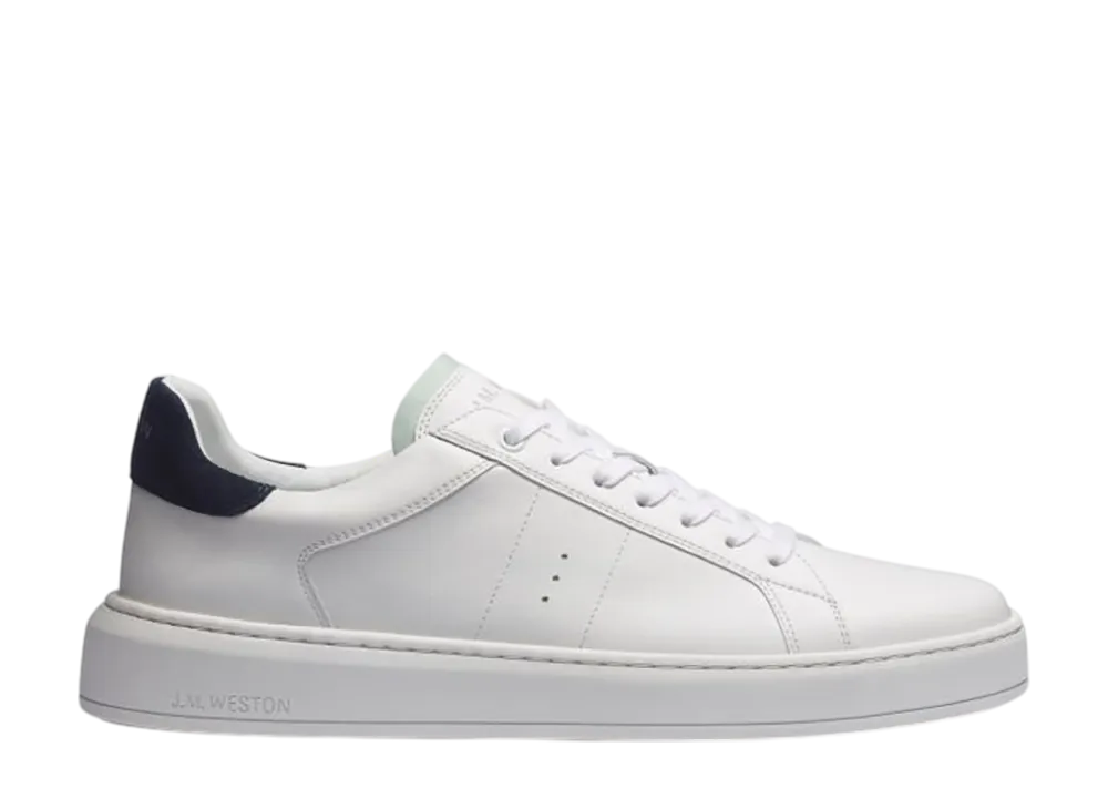 J.M.Weston On Time Sneaker #624 "White Sport Calf/Navy Suede/Water Green Calf Detail"