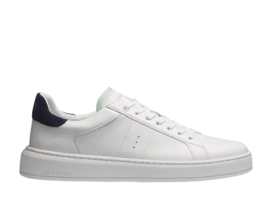 J.M.Weston On Time Sneaker #624 "White Sport Calf/Navy Suede/Water Green Calf Detail"
