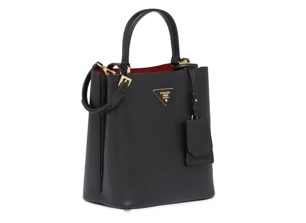 PRADA Medium Saffiano Leather Panier Bag "Black/Red"