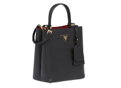PRADA Medium Saffiano Leather Panier Bag "Black/Red"