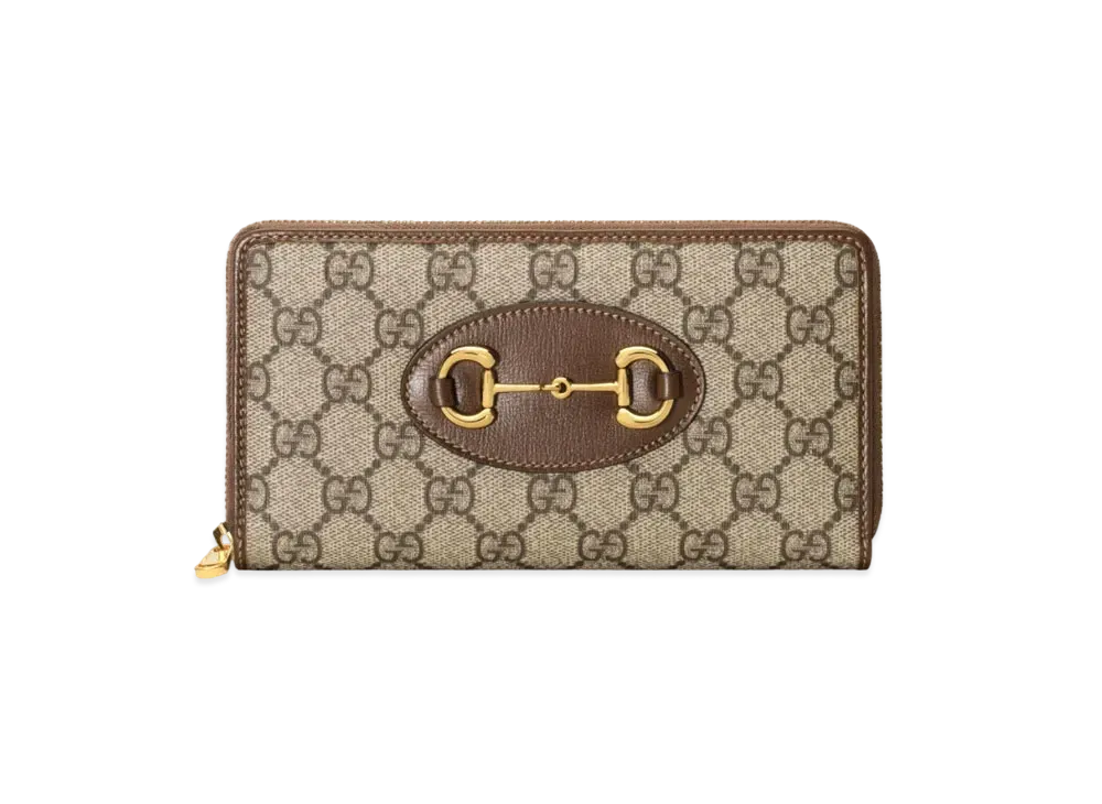 GUCCI Horsebit 1955 Zip Around Wallet "GG Supreme/Brown"