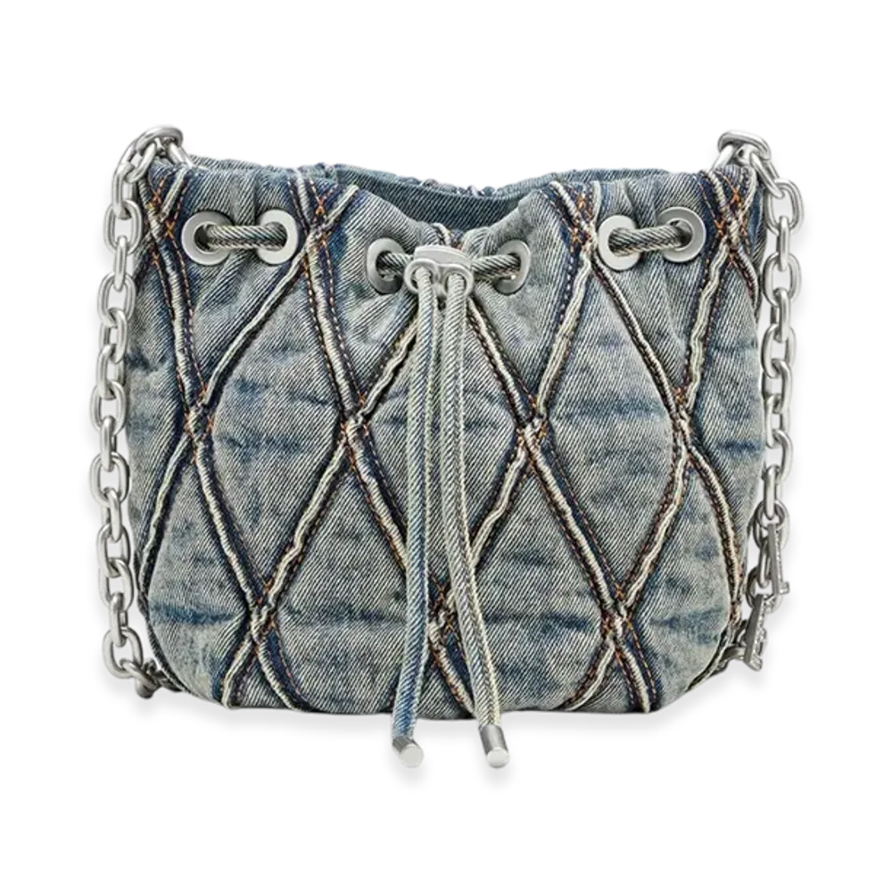 Diesel Charm-D Bucket S Charm-D S-Mini Bucket Bag In Argyle Quilted Denim "Blue"