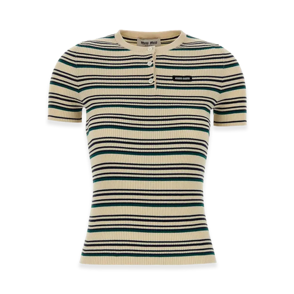 MIU MIU Women's Embroidered cotton T-shirt "Beige/Multicolor"