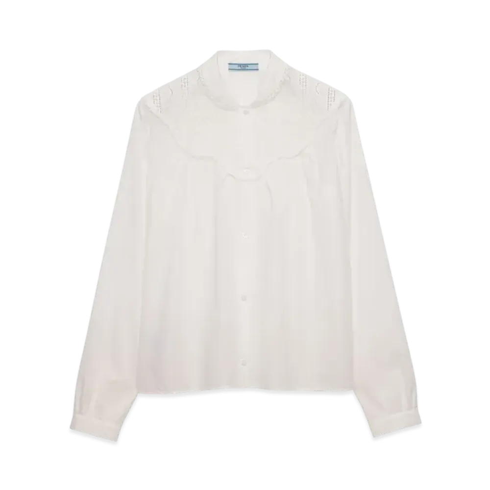 PRADA Women's Embroidered Batiste Shirt "White"