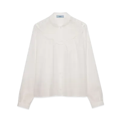 PRADA Women's Embroidered Batiste Shirt "White"