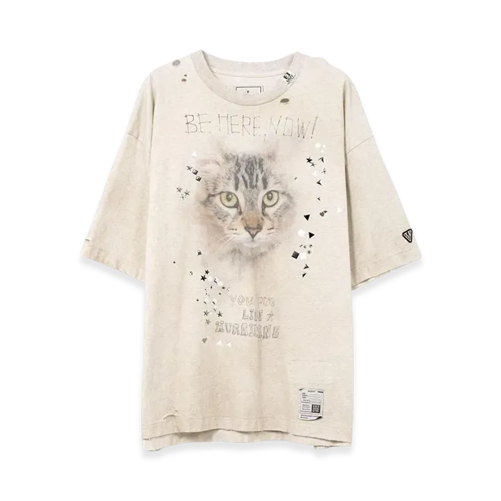 Maison MIHARA YASUHIRO Cat Printed Embellished Distressed T-Shirt "Gray"