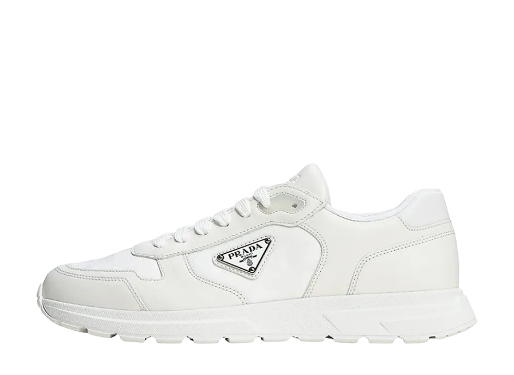 PRADA Prax 2.0 Re-Nylon and Leather Sneakers "Triangle Logo/White"