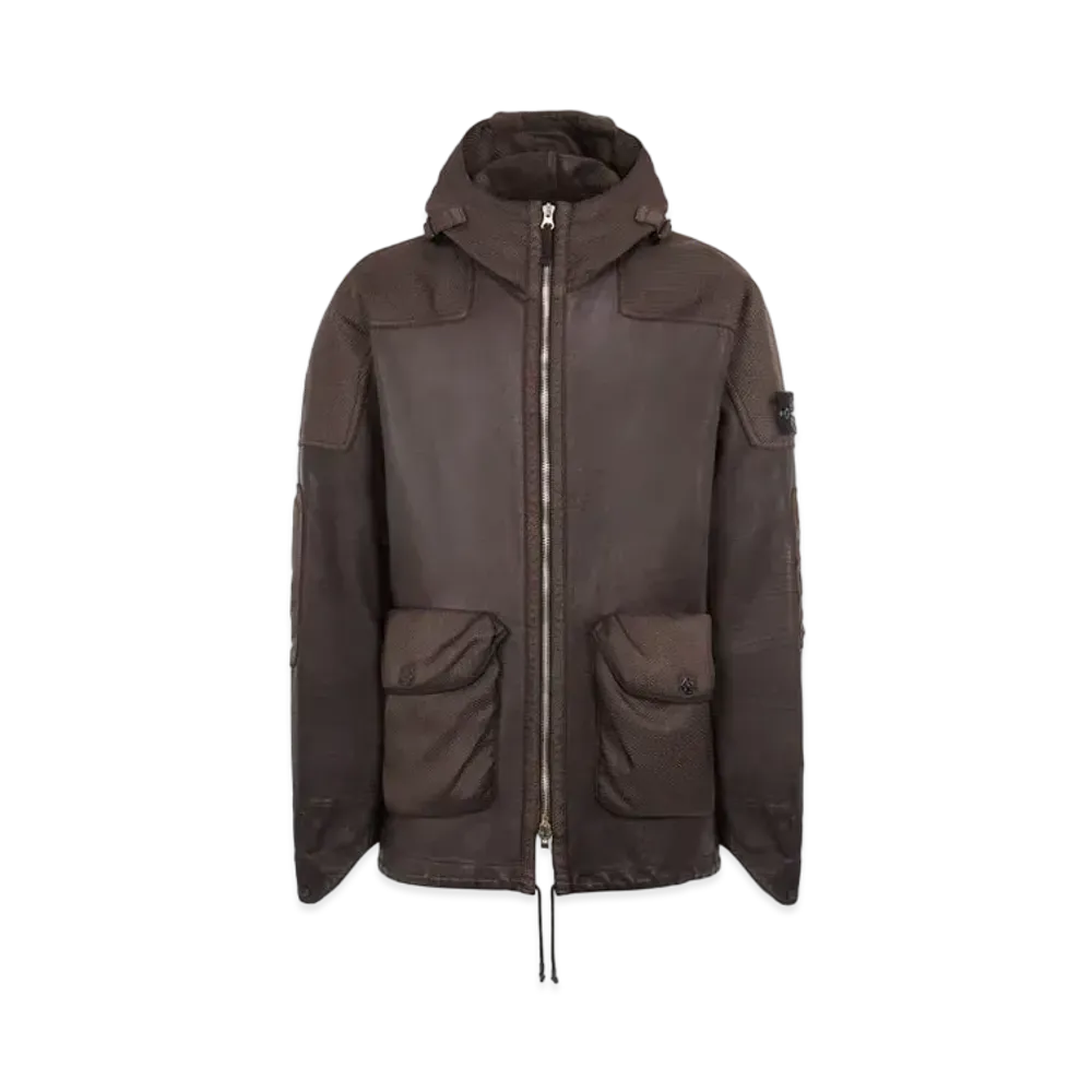 Stone Island 00298 LEATHER-TC MODIFIED PANAMA 6/3 HT NYLON "Dark Brown"