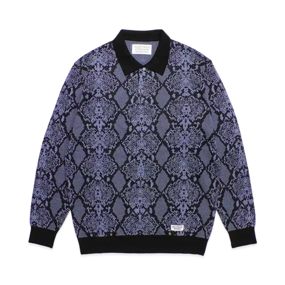 WACKO MARIA Python Knit Jacquard Polo Shirt "Blue"