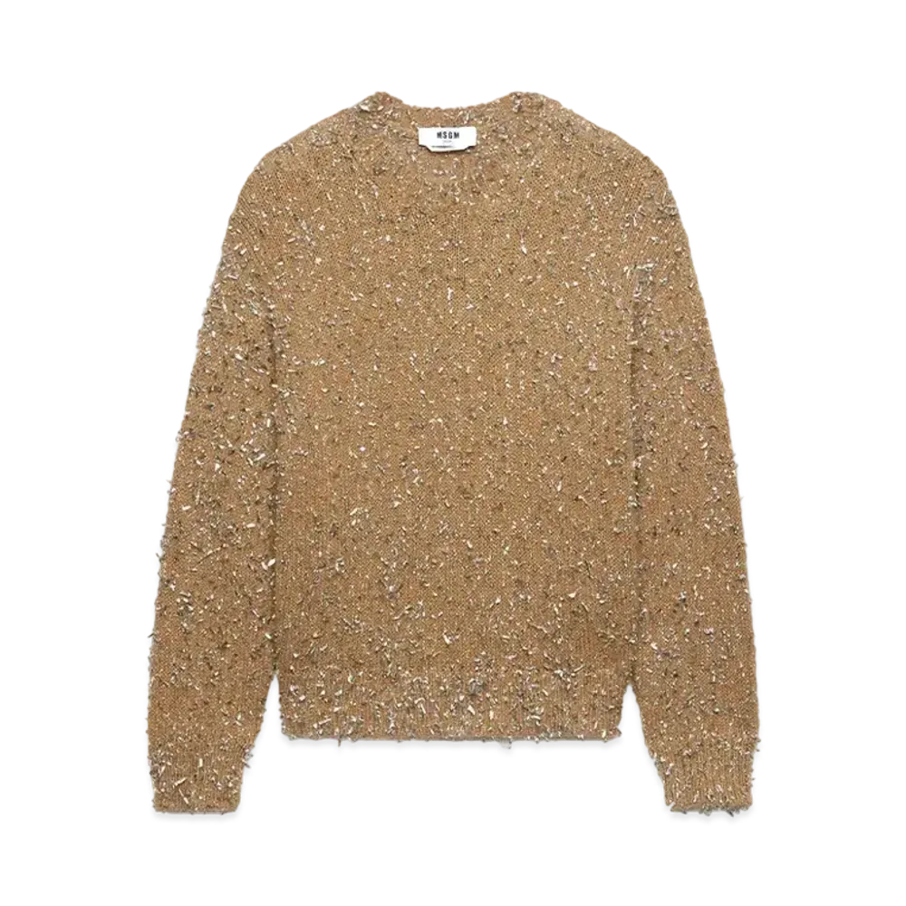 MSGM Biscuit Blended Wool Sweater With Lame Threads "Brown"