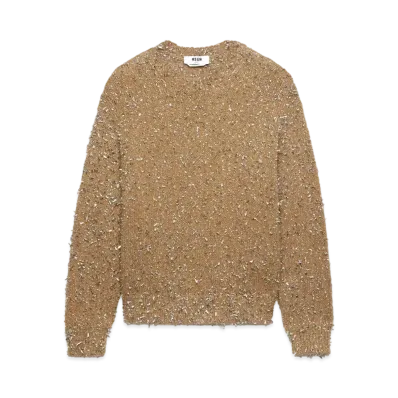MSGM Biscuit Blended Wool Sweater With Lame Threads "Brown"