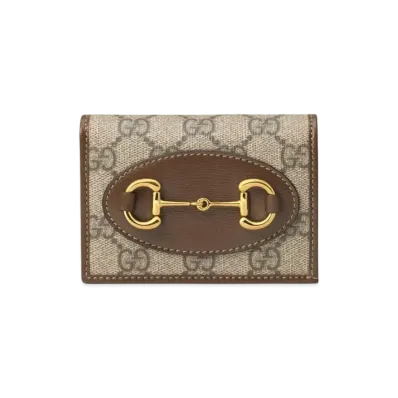 GUCCI Horsebit 1955 Card Case Wallet "GG Supreme/Brown"