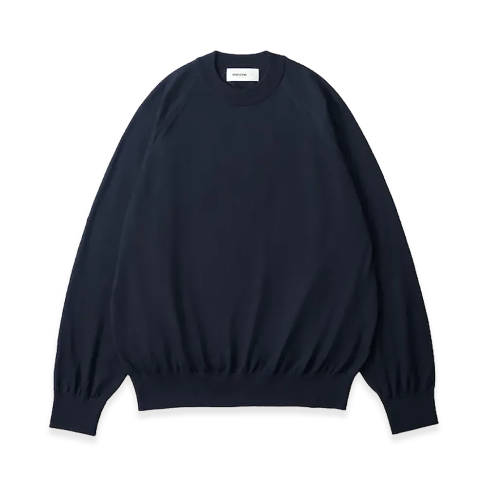 everyone Cotton Silk High Gauge Knit Crew Sweater "Navy"