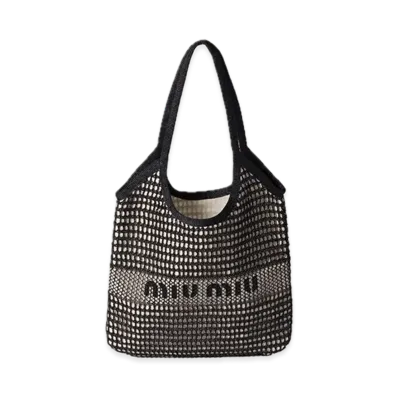 MIU MIU Ivy Raffia-Effect / Linen Bag "Black"