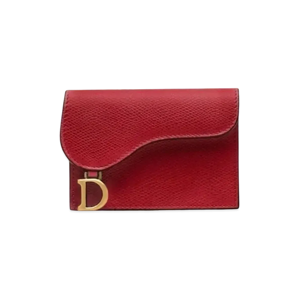 Dior Small Calf Leather Saddle Wallet "Cherry Red"