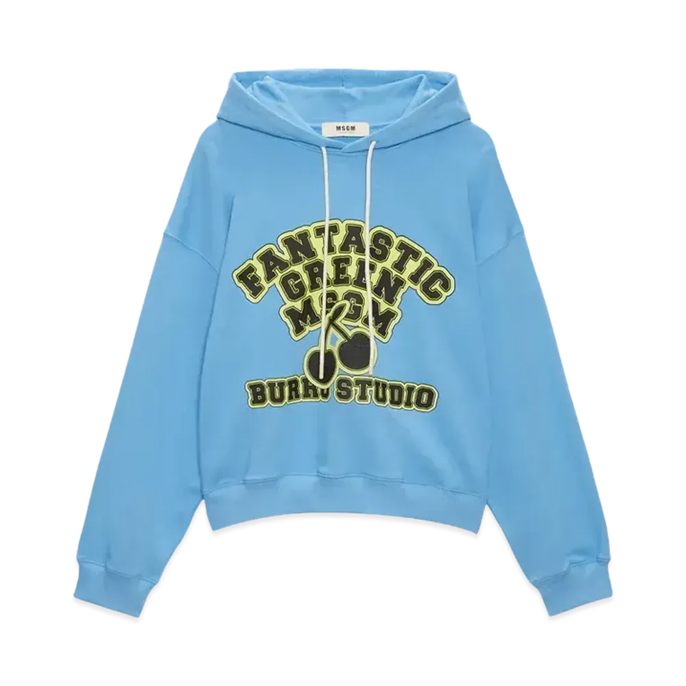 MSGM Organic Cotton Fantastic Green Burro Studio Light Blue Hooded-Sweatshirt "Light Blue"