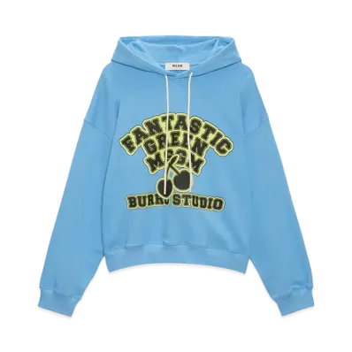 MSGM Organic Cotton Fantastic Green Burro Studio Light Blue Hooded-Sweatshirt "Light Blue"