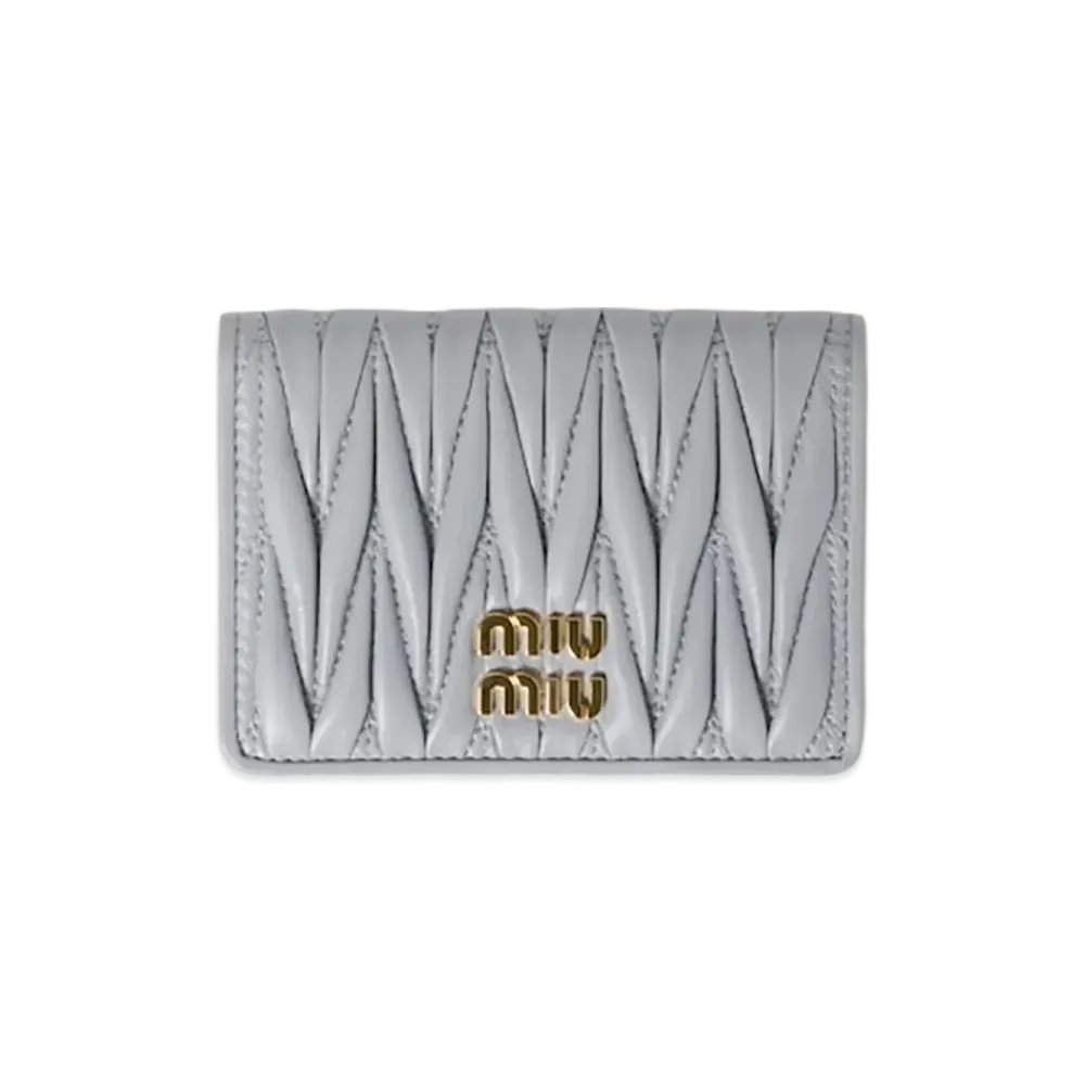 MIU MIU Matelasse Leather Card Case "Pearl Gray"