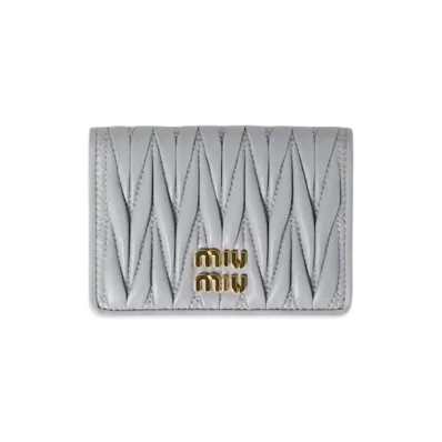 MIU MIU Matelasse Leather Card Case "Pearl Gray"