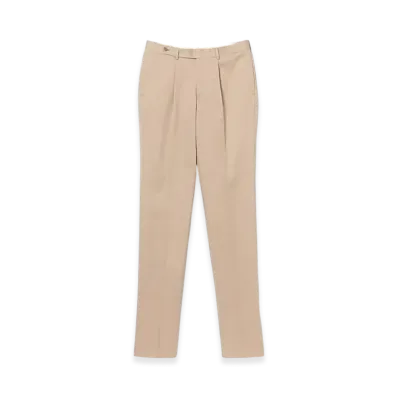BEAMS 1 Pleat Cotton Twill Slacks "Beige"