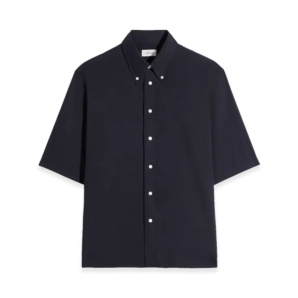 LEMAIRE Washed Cotton Muslin Short Sleeve Shirt "Squid Ink"