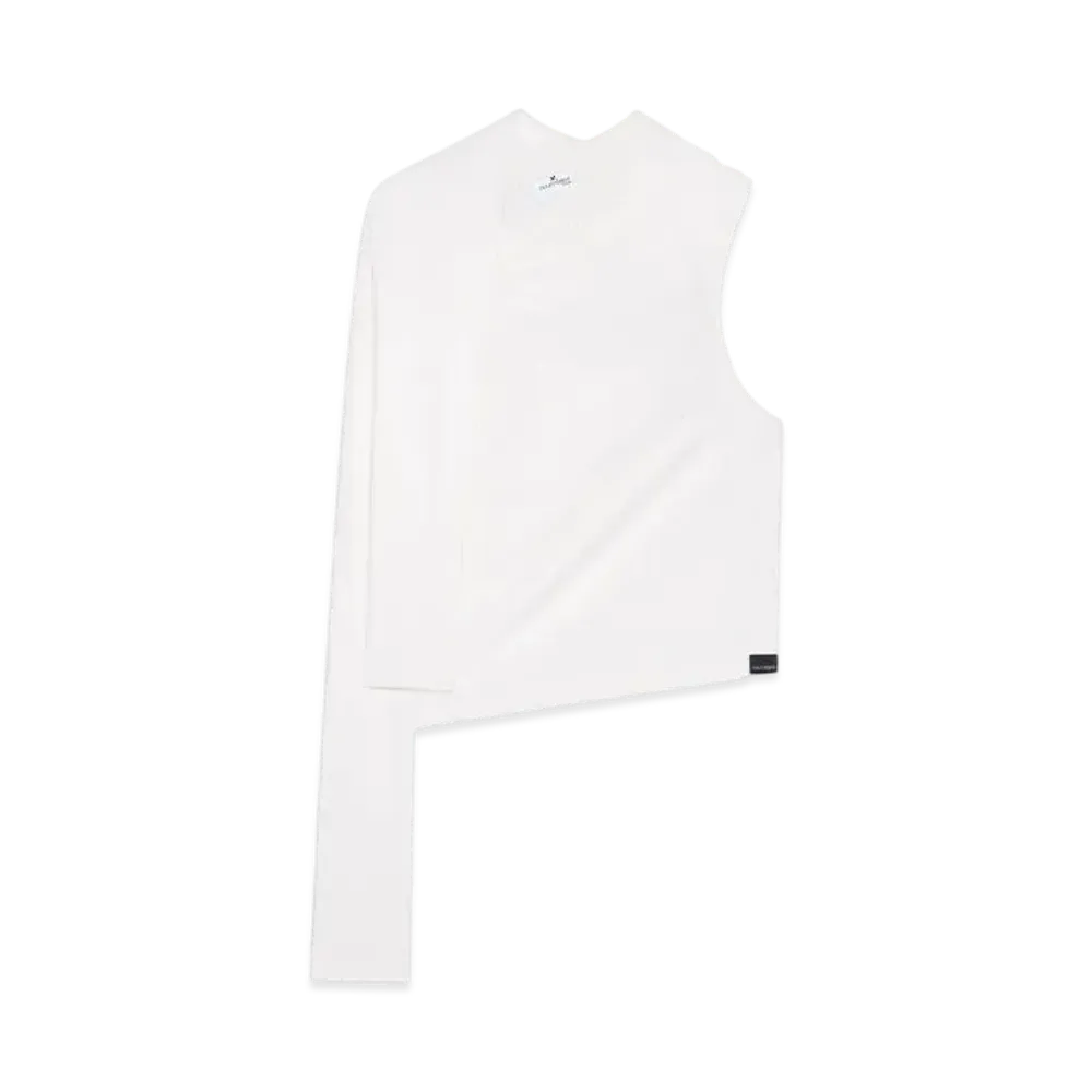 Courreges Asymmetric Off Shoulder T-Shirt "Heritage White"